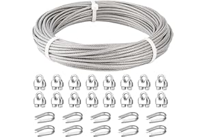 FSHIHINE 5mm Wire Rope Kit, 15m Stainless Steel Wire, 7X19 Strands Cable, 3700lbs Breaking Strength, Heavy Duty Aircraft Cable for Outdoor, Cable Railing, Marine Rigging, Decking Railing