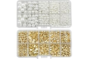 ICELSA 500 Perline Distanziatrici Dorate 794 Avorio Perle Finte 4/5/6/8/10mm Perle Vetro Bianche per Fai Da Te Collane Bracciali Gioielli Abito da Sposa