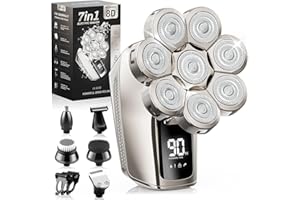 GUONG Head Shavers for Men, 8D Electric Razor for Bald Men, 7 in 1 Skull Shavers, Waterproof Wet/Dry Razor Beard Grooming Kit with LED Display, Rechargeable Bald Head Razor