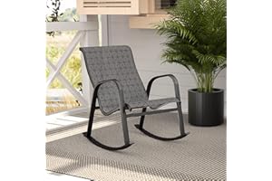 Grand patio Schaukelstühl, Gartenstuh mit Arm und Rücklehne, Mesh Gewebe, Wetterfest, Relaxsessel für die Garten, Terrasse (Schwarz & Grau kariert)