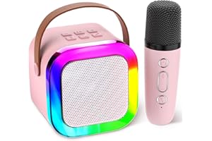 Aplsinvivi Mini Karaoke Machine Speaker for Kids, Toys for Girls Boys Friends Age 3-12+, Birthday Gifts Portable Bluetooth Speaker with Wireless Mics for 5 6 7 8 9 10 11 Years Teens Girl Boys, Pink