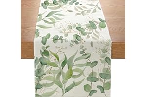 Dremisland Eucalyptus Leaves Spring Summer Table Runner Sage Green Table Cover Cotton Linen Seasonal Table Mat Runners for Kitchen Dining Table Decor Indoor Outdoor Party Supply, 30x180cm