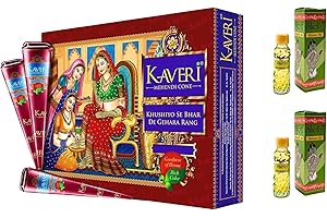 Glority Kaveri Mehendi - Coni di henné naturale a base di erbe, per feste e occasioni speciali, con olio da 15 ml (12 coni confezione da 1), Marrone Scuro