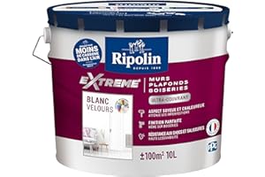 RIPOLIN - Peinture Monocouche pour Murs, Boiseries & Radiateurs - Intérieur - Finition Parfaite - Haute Résistance aux Chocs & Salissures - Lessivable - Velours - 10L - Blanc