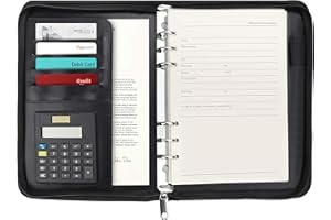 Kurtzy A5 Zipped Conference Folder - Black Personal/Work Organiser Padfolio - Business Travel Portfolio Folder with Ring Binder, Calculator, Refillable Notepad Pages and Pen Holder