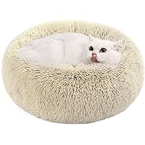 Pluche Kattenmand Kattenbed, Overdekte Kattensofa Kattenkussen voor Kleine Middelgrote Grote Huisdieren, Anti-slip Huisdier Slaapkussen Huisdierbed, Rond Kattengrotbed Puppybed (M-50cm,Roze