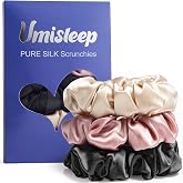 Umisleep Set of 3 100% Mulberry Silk Scrunchies for Women, Gentle Hair Bobbles for Less Frizz & Hair Breakage, Elastic Hair B