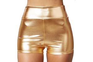 dressforfun 901007 Pantalón Corto Metálico para Mujer, Brillante, Fiesta Disco Celebración -Varios Modelos (L | Dorado | No. 303569)