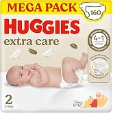 Huggies Extra Care Newborn Diapers with Disney Designs Size 2 (3-6 kg) 160 Nappies with Soft Pads and 2 Absorbent Zones