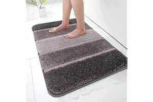 Paradise Products Bath Mat Non-Slip Bathroom Mat Super Absorbent Water, Washable rug Bath Mats, Soft Thick Microfiber Absorbent Bathroom Carpet Floor Mat (Charcoal/Grey, 40x60, Rectangular, Striped)