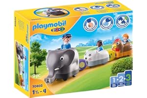 Playmobil 1.2.3 70405 Train des Animaux - avec Trois Personnages, des Animaux et des Accessoires - Mes Premiers Apprendre en s'amusant - pour Les Tout-Petits 18-36 Mois