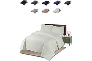 THEWHITEWATER LIMITED BEDSPREAD - Luxury Quilted – 3 Tog – Bed Throw Warm Quilt – (Bedspread Double 200 x 220 cm - Cream) Bed Spread Set 100% Cotton Cover + Virgin Polyester 150 GSM - Pinsonic Stitching