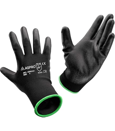 Guanti da lavoro, 12 paia di guanti da montaggio, antiscivolo, senza cuciture, per riparazioni, industria automobilistica, lavori di precisione, officina, bianco, nero, grigio, misura 6 (12 paia