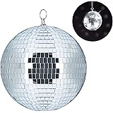 Relaxdays Mirror Ball, Large Ceiling Light, Party Decoration, Disco & New Year’s Eve, Shiny, Reflecting, Ø 20 cm, Silver