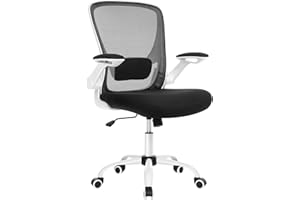 ‎SONGMICS SONGMICS ergonomiczne krzesło biurowe, krzesło obrotowe z siatką, podparcie lędźwiowe, funkcja bujaka, siedzisko 53 cm, składane podłokietniki, gabinet i sypialnia, studenci, czarno-biały OBN37WTV2