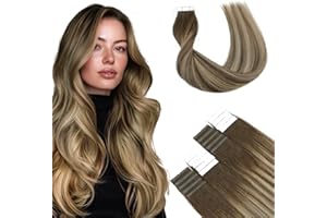 SURNEL Extensiones Adhesivas Pelo Balayage Marrón Chocolate a Rubio Caramelo 35cm 50g 20Piezas Castaño Chocolate Adhesivas Extensiones Pelo Remy Cabello Humano Natural（T#4/27/4-35cm）