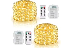 ‎DBFAIRY DBFAIRY Lichterkette mit Batterie, 2x10M 100 LED mit Fernbedienung 8 Modi und Timer, Wasserdicht Draht für Innen Außen Party Hochzeit Weihnachten Deko (Warmweiß)