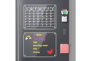EOTW Acrylic Magnetic Fridge Calendar 2024 Set, Clear Magnetic Acrylic Fridge Weekly Planner Board with 11 Dry Erase Markers Board Calendar, Reusable Planner for Menu, Meal, Memo (15.7'' x 11.8'')