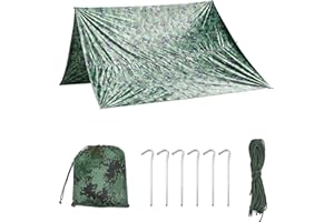 QWORK® Toldo Camuflaje Impermeable, Toldo Camper Refugio de Camping Ligera y Anti-Viento para Camping/Senderismo/Picnic/Actividades al Aire Libre (3m x 3m)