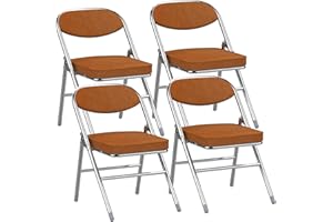 Rcynview Lot de 4 Chaises Pliantes, Chaise Pliante Confortableen en Velours Côtelé Métal, Dossier Rembourré, Chaise Pliable de Cuisine Jardin Camping Chaise Visiteur Pliable Capacité de 100 kg Orange