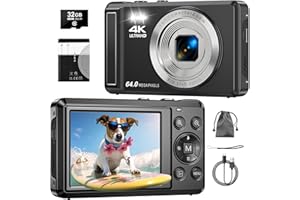 ZMOQNG 4K 64MP Digitalkamera mit 32 GB TF-Karte, Autofokus Fotoapparat mit 16X Digitalzoom Tragbar Kompaktkamera mit 1200mAh Batterie, USB-Kabel, für Kinder Teenager Erwachsene Anfänger