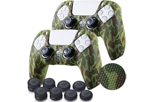 YoRHa Grip Texture - Funda de silicona para mando de PS5 (camuflaje verde) con empuñaduras profesionales para el pulgar x 8