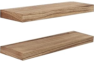 PHOENANCEE 60X17X4.5cm, Rustic Thick Wood Shelves, Wooden Hollow Floating Shelves Wall Mounted for Living Room, Kitchen, Bathroom, Decorative Home, Set of 2, Carbonized Black