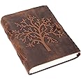 MOONSTER® Leren dagboek met pen, dagboek voor vrouwen, MOONSTER® boekomslag van reliëf, notitieblok van leer, gebonden dagboek van leer, met gelinieerd papier, A5, vintage reisdagboek