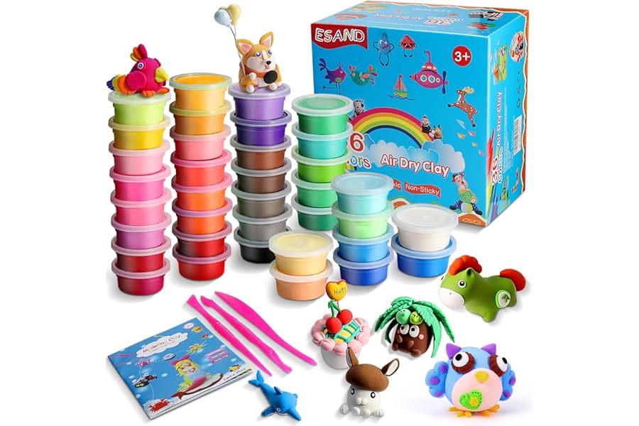 iFergoo ESAND Air Dry Clay - 36 Colors Modeling Clay Best Gift for Kids, Ultra Light Magic Modeling Clay with Modeling Tools and Project, No-Sticky and Non-Toxic
