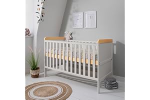 Tutti Bambini Rio Baby Cot Bed with Cot Top Changer - 2-in-1 Baby Crib & Toddler Bed, Baby Bed, Adjustable Base, Baby Cot, Birth to 6 Years, Newborn Essentials, Oak & Dove Grey (140 cm x 70 cm)