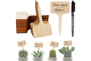 ‎VEUWOLM VEUWOLM 60 Stück Pflanzen Beschriften,Pflanzschilder Bambus,T-Form Pflanzenstecker mit einem Markierungsstift, Garten Pflanzen Beschriftungsschilder Kräuterschilder, 6x10 cm
