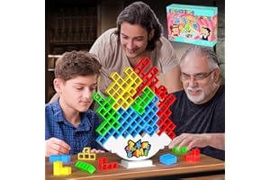 DUHLnote 64PCS Stack Game for Adult & Kids, Tetra Board Tower Games for Family Travel Party, 2 Players Balance Stacking Toy, Team Toys Building Block
