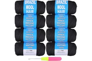 Mscat Pelote de laine brésilienne naturelle noire pour crochet, tresses, torsion, fausses dreadlocks et plus encore – 70 g/rouleau