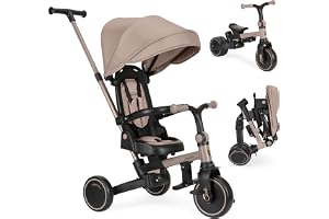 KikkaBoo 8-i-1 ALUMA evolutionär trehjuling, 12 månader till 5 år, hopfällbar trehjuling för barnvagn med handtag för föräldrar