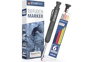 STONE REEF Profesjonalny marker do głębokich otworów [w zestawie 7 wkładów] – ołówek plac budowy, ołówek ciesielski, marker do otworów, ołówek budowlany, markery do otworów głębokich
