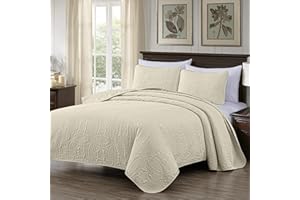 Chezmoi Collection Austin 3-Piece Oversized Bedspread Coverlet Set (King, Ivory), Polyester