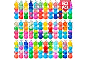 HOUT 52PCS Party Bag Fillers for Kids - Kids' Party Favours - Pop Party Bags for Kids Party - Popit Poppets ADHD Fidget Toys for Kids - Fidget Keyring Party Bag Toys - Gifts for Students from Teachers
