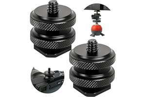 Stativgewinde für Blitzschuh, 2 Pack, 1/4" Zoll Gewinde, in Schwarz, aus Metall, Blitzschuhadapter mit Montageplatte, Blitz Schuh Halter, Hotshoe Halterung, Hot Shoe Adapter, Adapter Blitzschuh