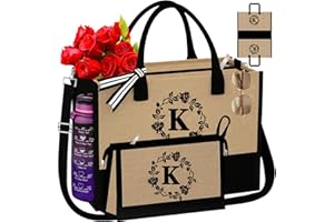 Adoryoung Monogram Initial Personalized Canvas Tote Bags for Women, Jute Double-sided Monogrammed Makeup ags Gifts for Women
