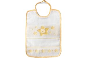 PANINI TESSUTI Bavoir bébé avec broderie de étoiles fermeture avec élastique – 100% coton – 24 x 31,5 cm, jaune