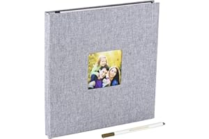 TAFONUP Album Fotos Autoadhesivo, Lino Album de Fotos Adhesivo con Bolígrafo, Álbum de fotos de recuerdos 20 hojas / 40 páginas, Álbum de lino con ventana, Álbum de fotos para familiares, bodas-28x27 cm