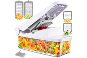 Geedel Mandolina per Verdure Professionale, Taglia Verdure Manuale 4 in 1 con Contenitore, Affetta Verdure per Insalata Cipolla Patata Carota.(Bianco)