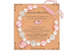 Aretas Axolotl Armbänder für Mädchen Kinder Rosa Perle und Strass Kugeln/Rosa Naturstein Armband mit Axolotl Anhänger Cute Stuff Kleine Schmuck Süße Sachen kinderschmuck Geschenke für Enkelin, Tochter