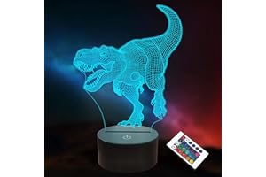 ‎LIGHTZZ Dinosaurier 3D optische Täuschungslampe LED Nachtlichter für Kinder Jungen Mädchen Geschenke, 16 Farben Fernbedienung mit Timer, Velociraptor Spielzeug Nachtlicht, Zimmer Dekoration Ideen Geschenke