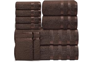 Casabella Luxury Bath Towel Set- 10 Piece Towels for Bathroom 100% Cotton-2 Bath Towels, 2 Hand Towels, 4 Face cloth & 2 Body Wash Gloves Highly Absorbent Hotel Quality Towel Bale Set Brown