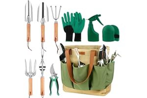 YAUNGEL Gardening Tools Set, Garden Tool Kit with Outdoor Hand Tools, Grass Shears, Garden Gloves, Storage Tote Bag, Garden Tools Set Gifts for Women and Men
