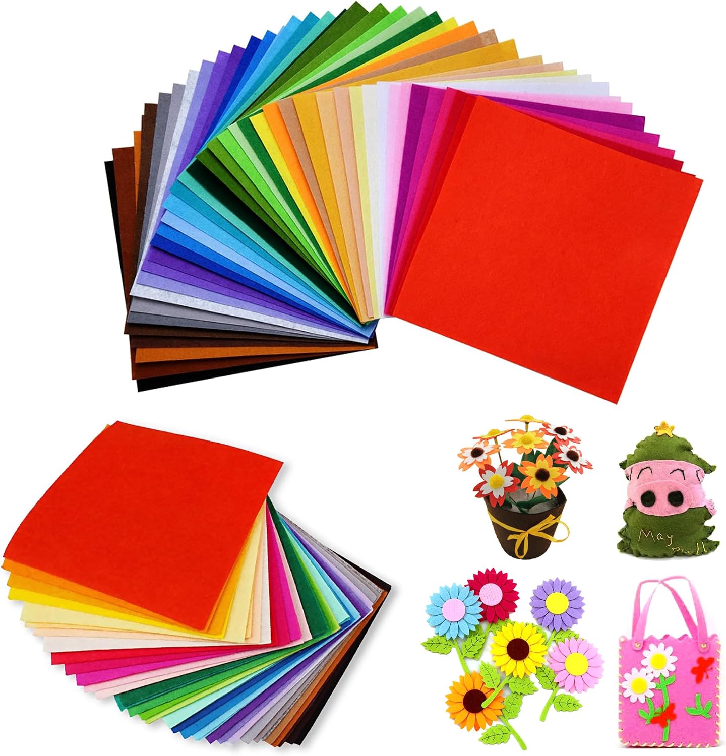 Pushiibee Fieltro para Manualidades de Colores, 80 Piezas Fieltro para Manualidades DIY, 2 Tamaños Tela de Fieltro 40 Colores Hojas de Fieltro de Poliéster para Coser y Manualidadess