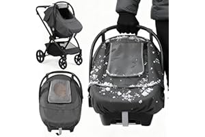 Wood Homing Universal Baby Car Seat Cover - Breathable Rain Cover for Pushchair Stroller with Transparent Front Zip Door Winter Warm Pram Footmuff All-Round Sun Shade Snow Wind Rain Insect Protection