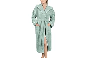 LAYNENBURG Bademantel Damen Frottee - Kapuze - Lang - 100% Baumwolle (360g/m2) - OEKO TEX Standard 100 - Größe S, M, L, XL, XXL, 3XL