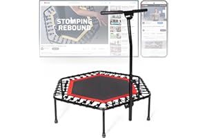 SportPlus Fitness Trampolino pieghevole per casa, con barra di supporto regolabile in altezza, protegge le articolazioni, molle in gomma, molto silenziose